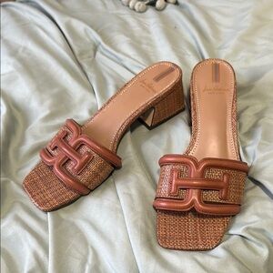 Sam Edelman Woven Tan and Brown Block Heel Sandals